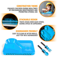 Dinneractive ramp-to-bowl feature guides foods into the bowl to reduce spills.
