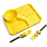 Dinneractive tractor fork shown with construction-themed diner's set for independent eating.