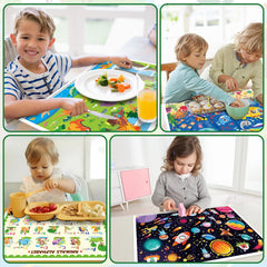 DINSUMRUG themed mats spark curiosity with animal, space, ocean, or dinosaur designs.