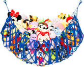 Diocos stuffed animal hammock wall-mount blue displaying plush toys and saving floor space