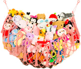 Diocos wall-mounted macrame toy hammock pink for organized plush display.