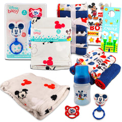 Disney Mickey Mouse hooded towel keeps baby warm after bath.