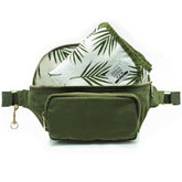 Ditty Co Lanikai small diaper bag in olive green, front view, hands-free outings.
