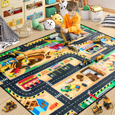 Diysani construction-site-play-rug side view shows durable design for active play