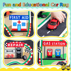 Diysani play mat non-slip backing keeps cars and toys in place.