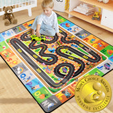 Diysani Race Track Car Rug 3x5ft layout with non-slip backing for safe play.