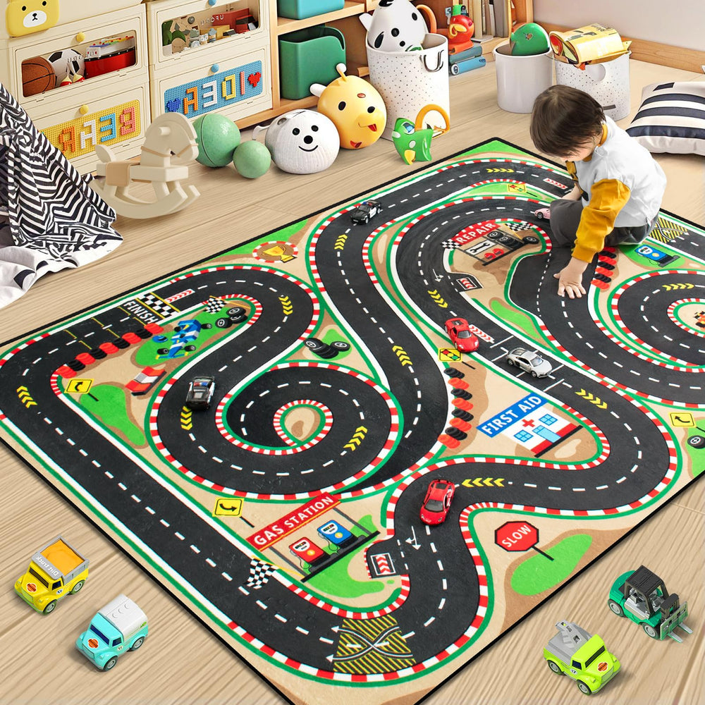 Diysani race track rug start and finish markers for home pretend car races.