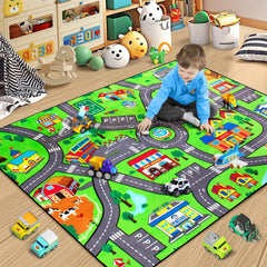 Diysani road car rug with urban street scene for imaginative play.