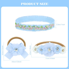 Dizila light blue lace headband for newborns, gentle stretch ensures easy dressing and fit.