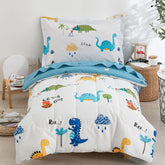 DJY cotton toddler bedding set dinosaur comforter close-up shows soft microfiber fill for cozy nights