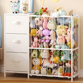 Dmticoasis metal stuffed animal storage top shelf keeps books and plush neatly displayed.