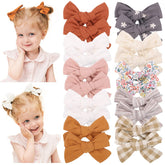 doboi baby girls linen hair bow 3-6in with fully lined clip for gentle hold.