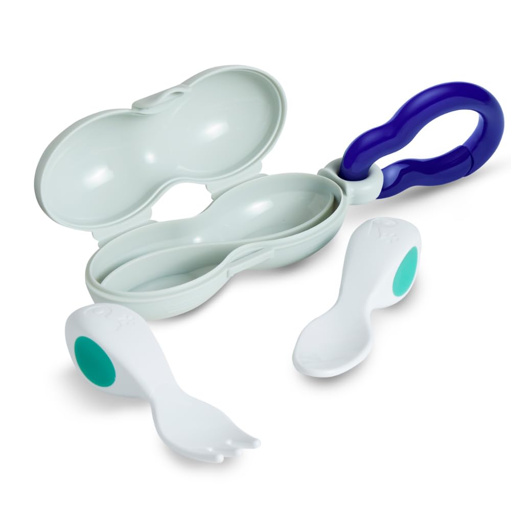 Doddl baby spoon and fork Aqua case: convenient travel storage for on-the-go meals.