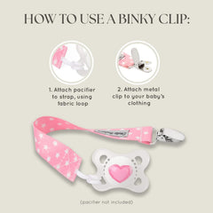 Two coordinated pacifier clips add secure, stylish convenience.