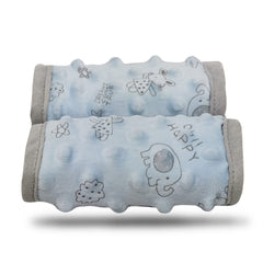 DODO NICI car seat strap cover blue dotted minky closeup for soft protection