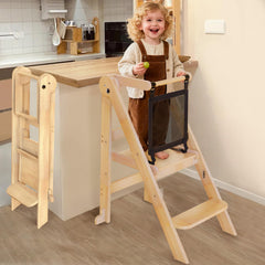 Doerpuz foldable-toddler-tower folded state, compact storage in a corner