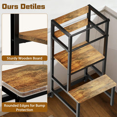 Doerpuz toddler tower removable safety bar adapts to ages.