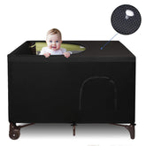 Dofilachy blackout cover on Pack N Play crib front view for restful naps