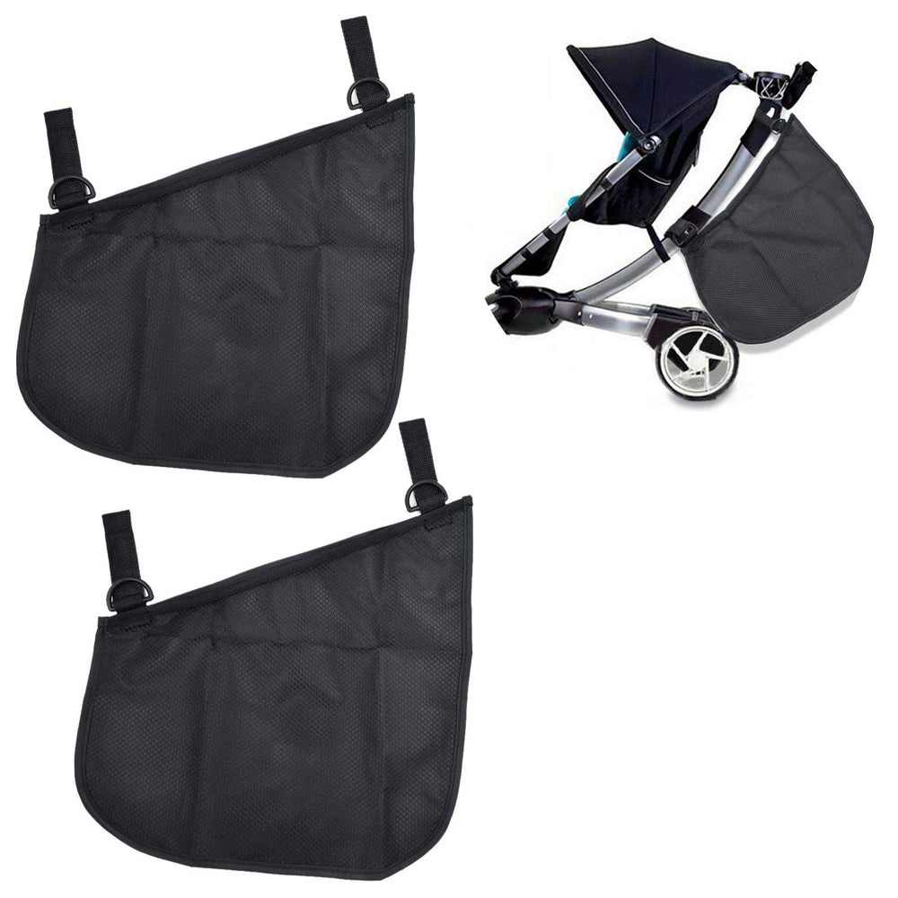 Dogxiong side sling cargo net on stroller left view offers easy-access storage during walks.