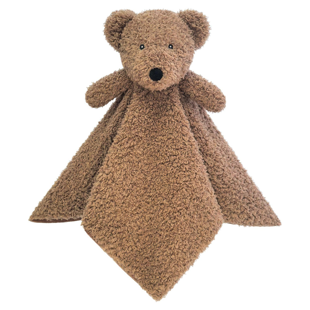 Doindute baby-dark-brown-teddy-bear-lovie-blanket closeup embroidered features for soothing cuddles