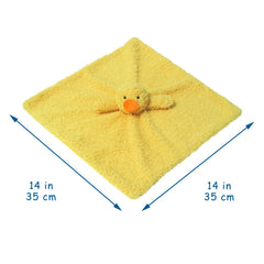 Doindute baby yellow duck lovey with embroidered eyes and nose for comforting familiarity.