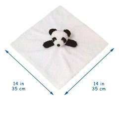 Doindute panda soft toy close-up showing embroidered eyes and nose for comforting grip.