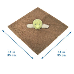 Doindute plush green duck character provides a soft grip target to support early motor skills.