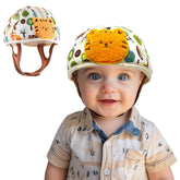 Domayllay Little Tiger helmet front view shows 360 degree protection for toddlers during crawling and walking