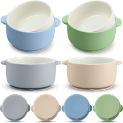 Domensi 4 sets kids porcelain bowls with suction sleeves—secure anti-slip meals.