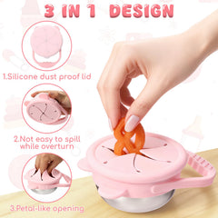 Domensi petal-opening design supports easy toddler snacking on the go.