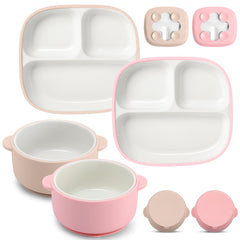 Domensi square porcelain plate with suction grip for mess-free mealtimes