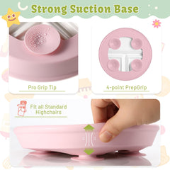 Domensi suction cup anti-slip base keeps plates steady on smooth tabletops.