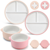 Domensi suction porcelain plate pink keeps meals neat during family dinners