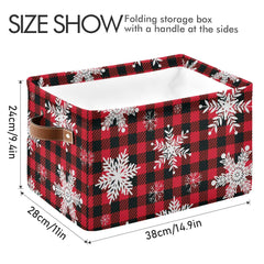 DOMIKING storage bin with sturdy PU leather handles for easy carrying and organization.