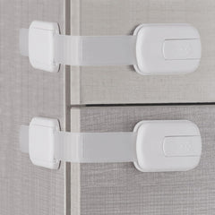DOMILE safety locks with adhesive demonstrate no-drill installation on various surfaces