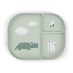 Done by Deer Foodie Croco plate green front view sparks mealtime curiosity.