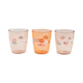 Done by Deer Yummy mini glass with Happy Clouds in papaya colors, toddler-friendly sipping.