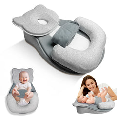 Donpemu reflux pillow cat-ear headrest provides cozy support for newborn feeding positions.