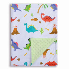 Donsonny baby blanket: soft-minky front with dinosaur print for cozy naps.
