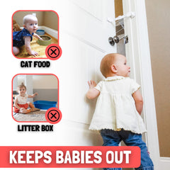 Door Buddy adjustable strap close-up shows latch flexibility for cat-safe room access.