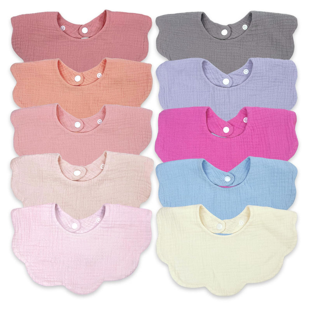 DOSMINE baby bibs front view shows stylish muslin fabric for everyday outfits.