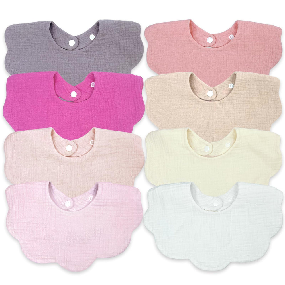 DOSMINE Baby Bibs muslin 8-pack in plain colors provides soft protection from drool and spills.
