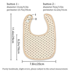 DOSMINE bibs feature adjustable snaps for versatile neck sizes