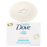 Dove Baby Bar Rich Moisture bar close-up highlights creamy lather for gentle cleansing