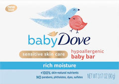 Dove Baby Bar Rich Moisture packaging front view suggests family-friendly care and hydration