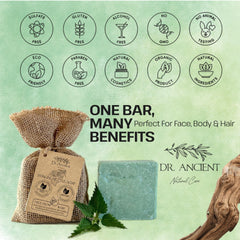 Dr.Ancient nettle soap bar ingredients close-up shows natural oils