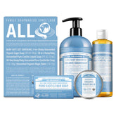Dr. Bronner's Baby Unscented Gift Set packaging highlights eco-friendly materials.