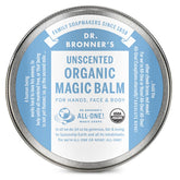 Dr. Bronner's Organic Magic Balm baby unscented packaging highlights baby-friendly moisture benefits