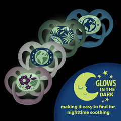 Dr. Brown's Advantage Glow pacifier glow-in-the-dark front designed for easy nighttime finding.