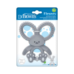 Dr. Brown's Flexees Bunny Teether gray side view highlighting reach to molars.